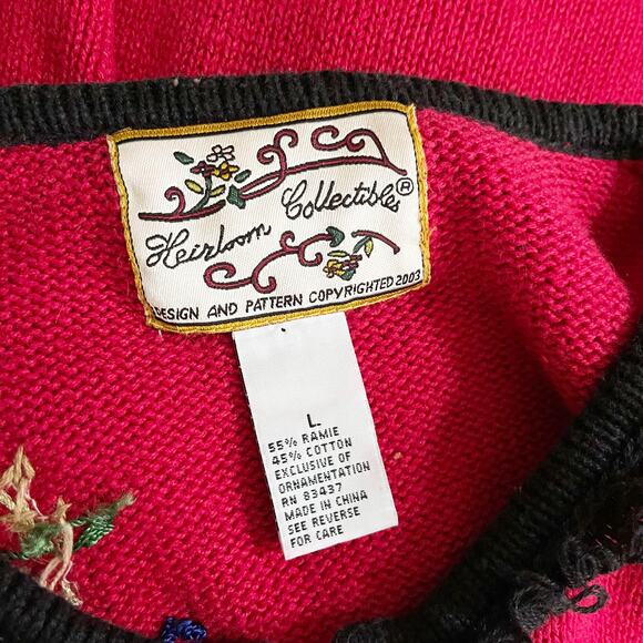 VINTAGE Red Ugly Christmas Sweater Zip Up Reindeer Large L - Picture 9 of 9